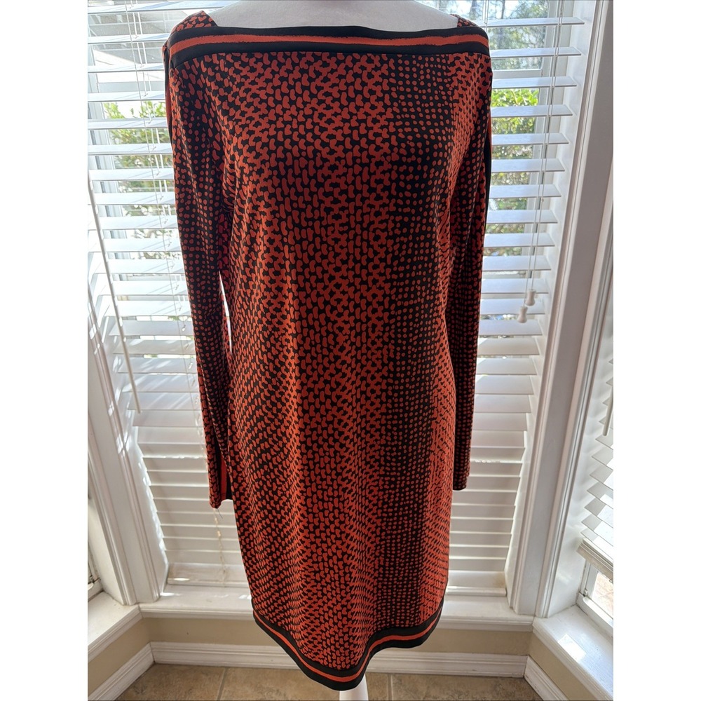 Michael Kors black and orange abstract print long-sleeve sheath dress Medium - Picture 1 of 8